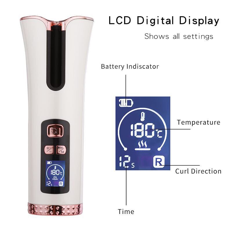 Wireless Automatic Hair Curler Cordless Rotating Curling Iron Stick LED Display Temperature Adjustable Wave styling Curler Wand