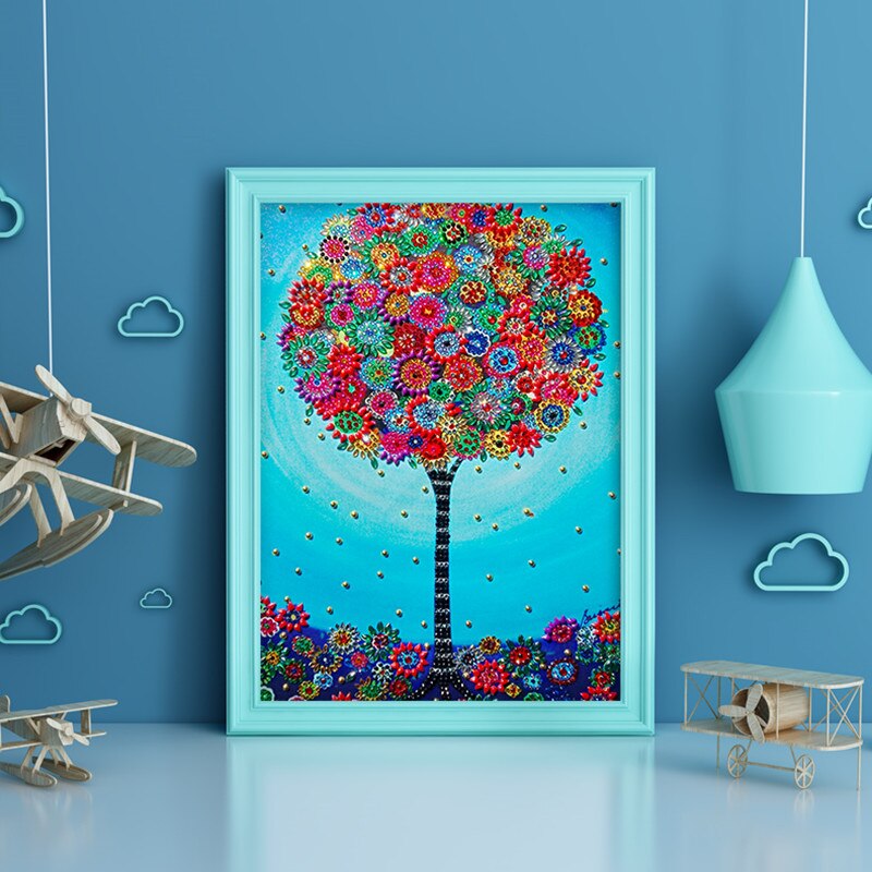 DIY 5D Shaped Diamond Painting Cartoon Landscape Tree 3D Picture Special Crystal Diamond Embroidered Child Christmas