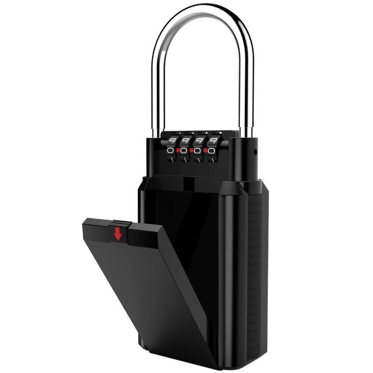 Key Lock Box, Portable 4 Digit Combination Lock Box Wall Mounted Indoor/Outdoor Waterproof Key Lock Box, for Spare Keys: black