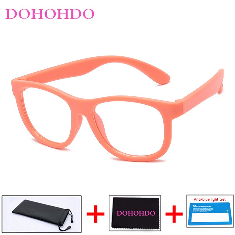 Dohohdo blåt lys blokerende glas fleksibelt  tr90 sikre briller piger drenge almindeligt spejl anti-blåt lys silikonebriller  uv400: Orange