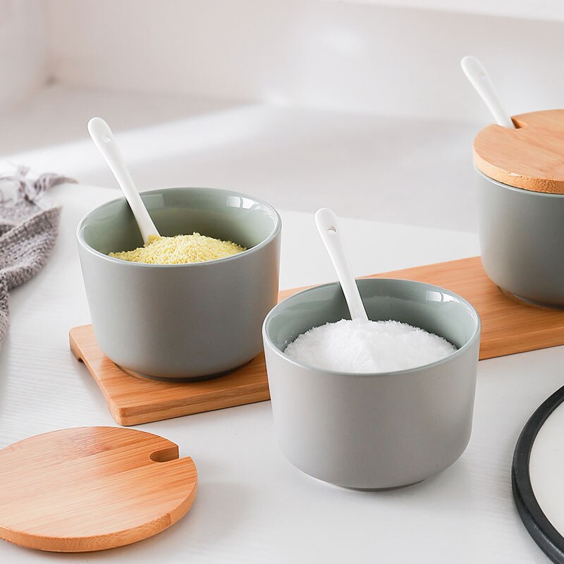 Kitchen Ceramic Spice Rack Salt Shaker And Pepper Shaker Jars For Spices With Cover Storage Bottle Box Holder Cooking Tools