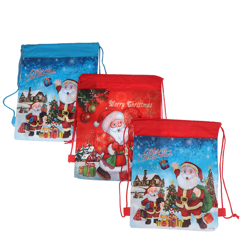 3Styles Santa Claus Drawstring Big Backpack Kids Year Banquet Stockings Holders Bag Christmas Candy Bag