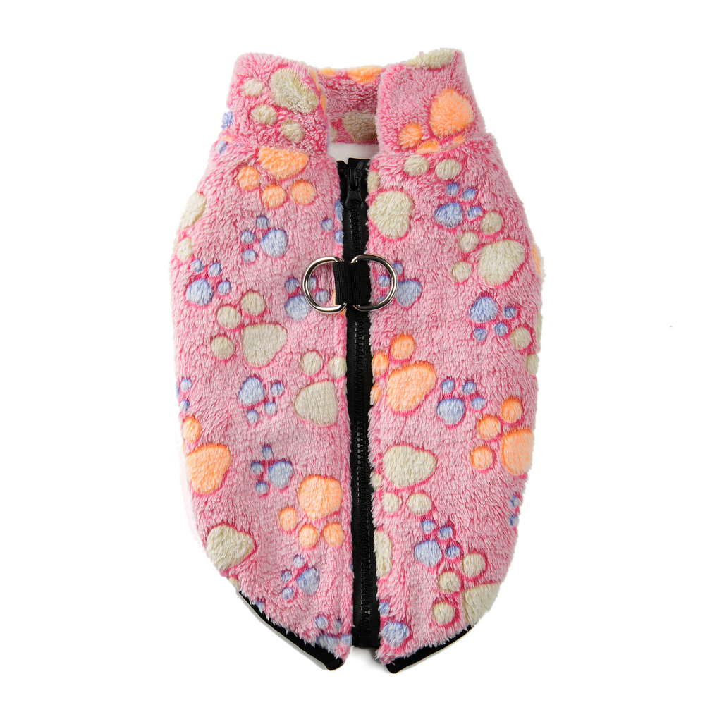 Fleece hondenkleding Winter warm puppyjack voor kleine honden Katten Truijas met ritssluiting D-ring Leuke print Chihuahua huisdieroutfits: XL / Roze