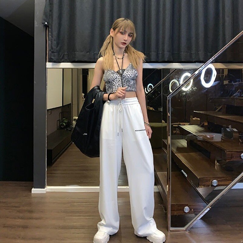 Sleep Bottoms Women White All-match Teen Leisure Outdoor Popular Trendy Drawstring Spring Letter Streetwear Lounge Korean Style