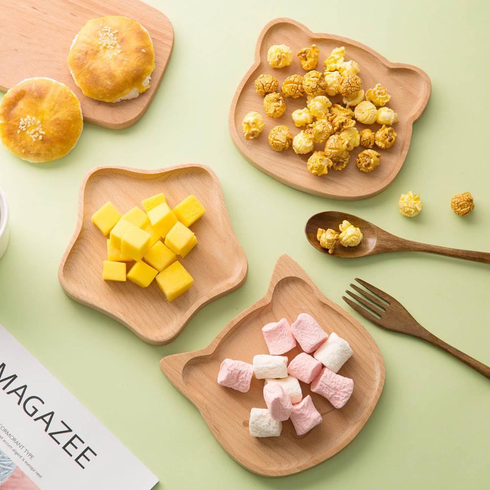 Cute Cartoon Wood Plate Dessert Cake Dishes Tray Dinnerware Food Dessert Plate Snack Fruit Dish Saucer Kitchen Dinner Plates