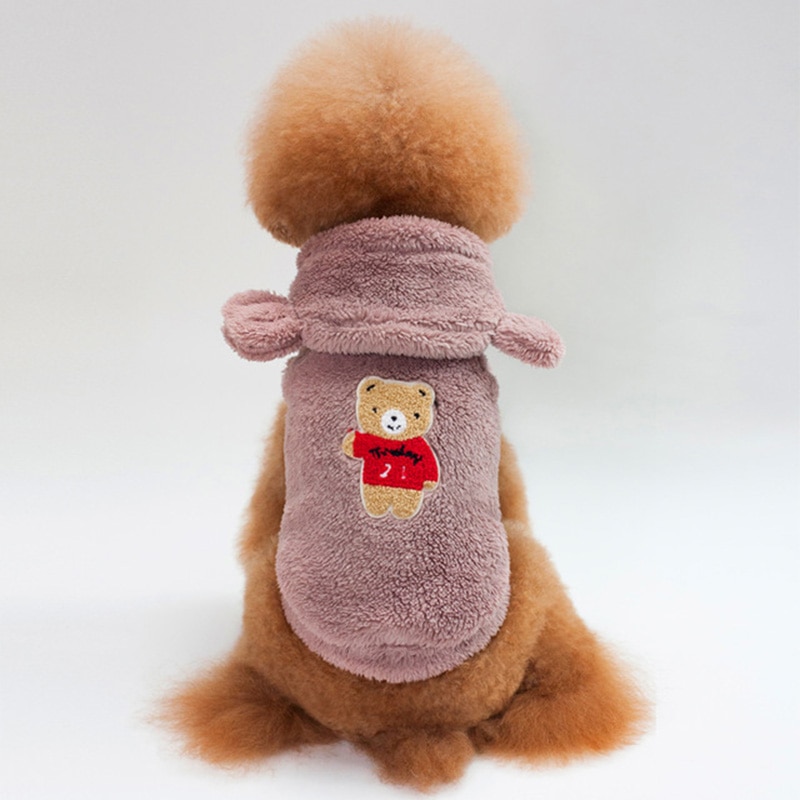 Fransk bulldog husdjurskläder vinter hund dräkt mjuk flanell valp kläder för hund kappa mops björn öra hund kläder husdjur produkter: Lila / Xxl