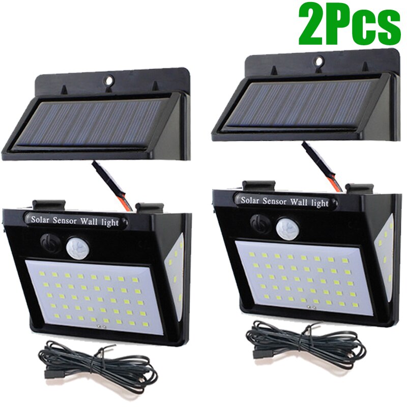 Luz Solar LED de 3 lados para exteriores, lámpara de luz para exteriores, iluminación exterior, Sensor de movimiento PIR, 3 modos: White light 2PC / 1200mA 50LED