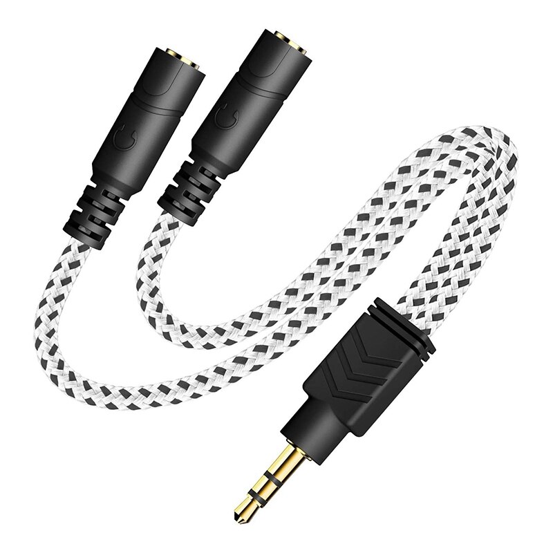 Headphone Splitter, 3.5mm Splitter Cable for Headset [Fine Braided & Gold Plated] Stereo o Y Cable AUX Splitter - Compatible