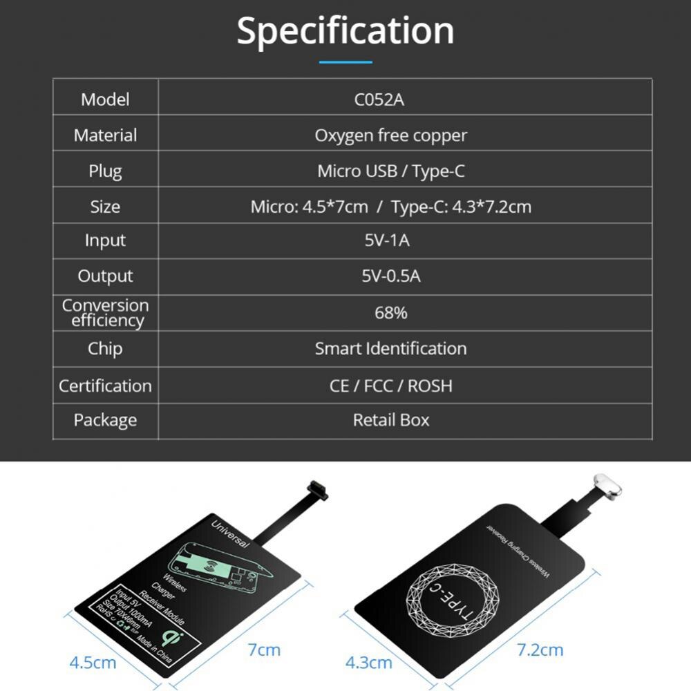 Lekki bezprzewodowy odbiornik ładowania Qi do Samsung Huawei Xiaomi uniwersalny Adapter Micro USB typu C szybka bezprzewodowa ładowarka