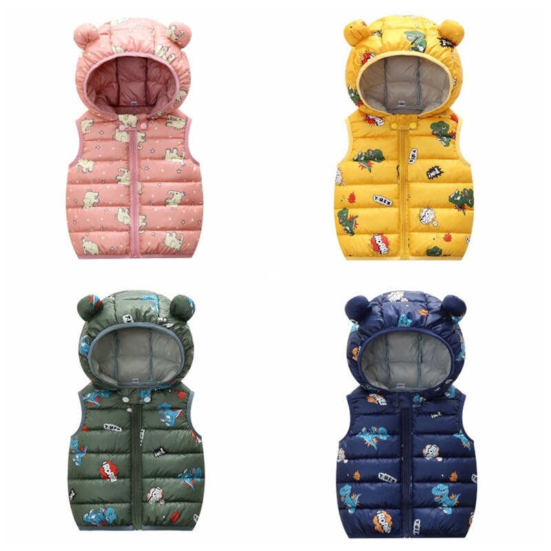 automne hiver bébé gilet à capuche dessin animé dinosaure enfant en bas âge fille gilet 1-4 ans enfants enfant veste sans manches