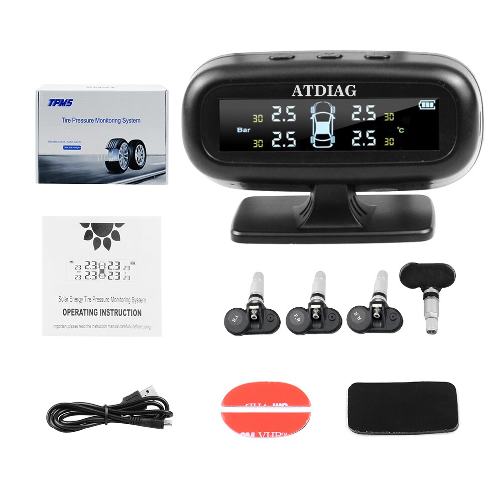 ATDIAG TPMS USB Solar- Ladung Bar Psi C&#39; Anzeige reifendruck Alarm werkzeug Digitalen Reifen luft überwachung System