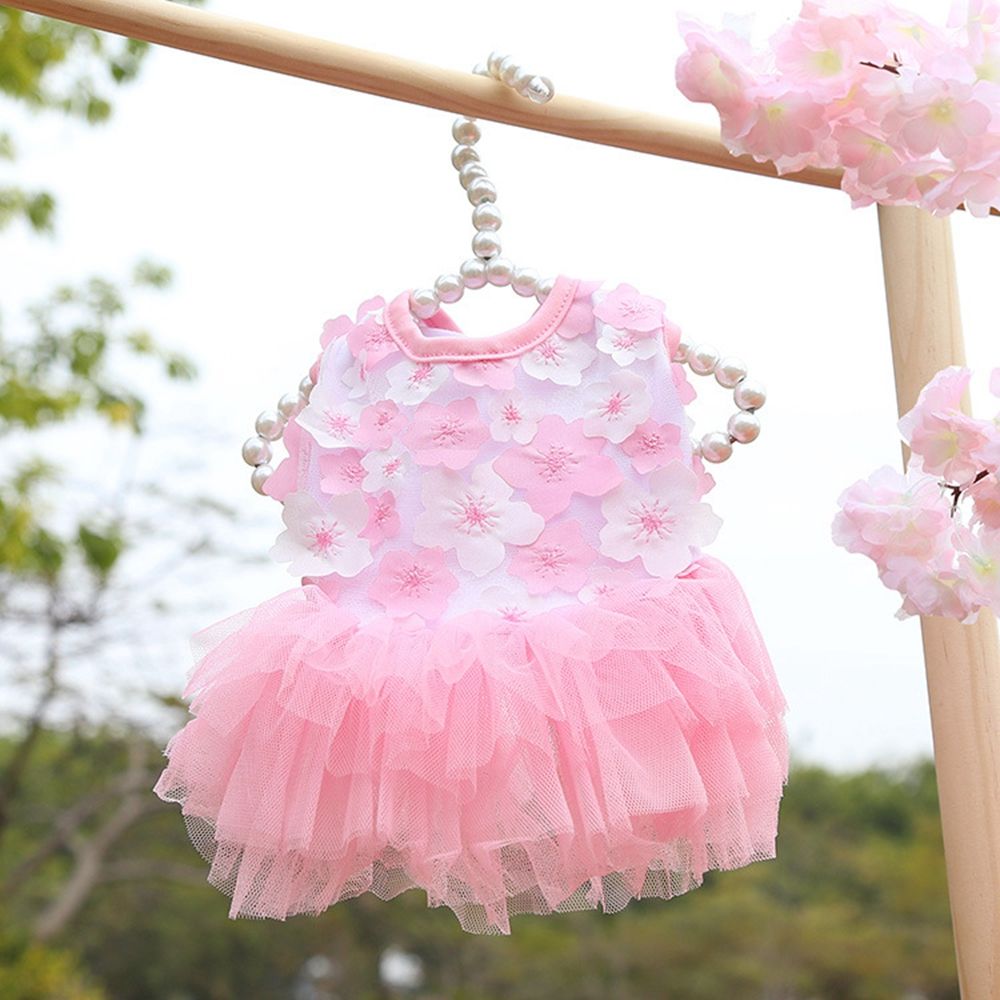 Sweet Lovely Dog Dress Flowers Lace Chiffon Dog Skirts Spring Summer Puppy Clothes Party Birthday Wedding Dress