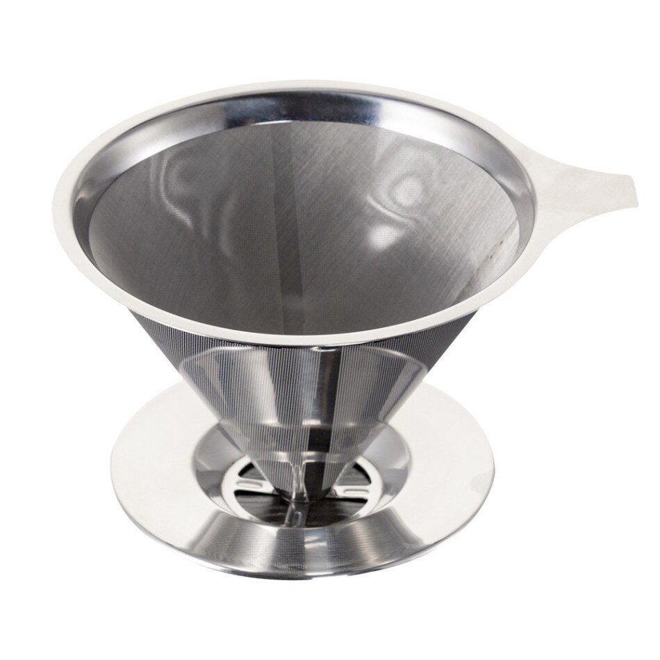 Herbruikbare Koffie Filter 304 Rvs Cone Koffiefilter Manden Mesh Zeef Giet Over Koffie Druppelaar Met Standhouder: with Base