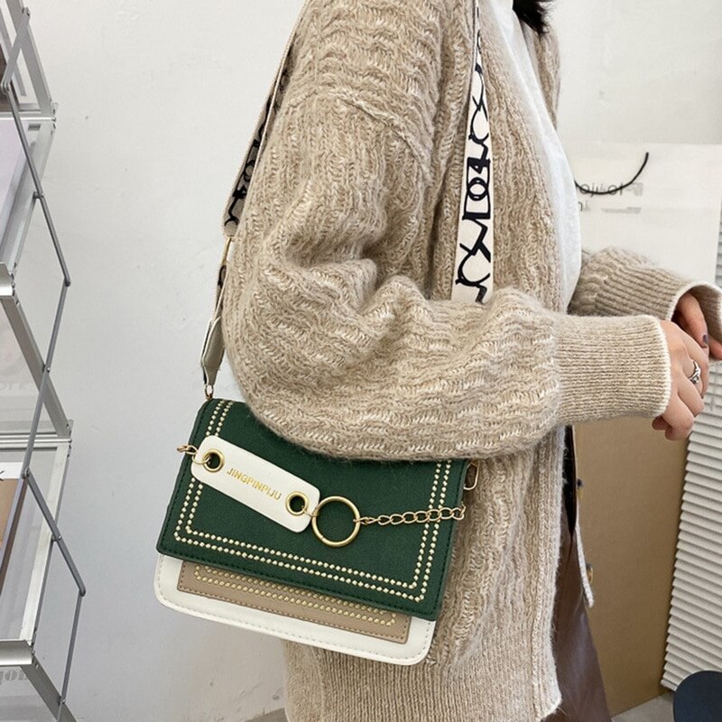 Crocodile Pattern Shoulder Women's Matte Contrast Color Shoulder Messenger Bag Small Square Bag Сумка Женская