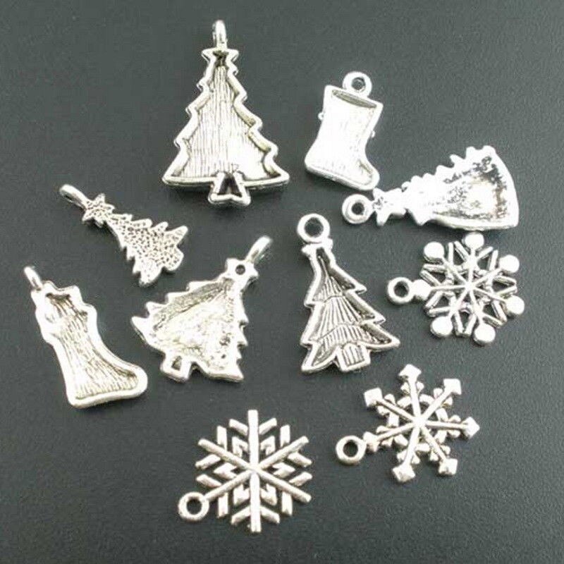 20Pcs Mixed Antiek Zilver Kerst Motief Metal Charms Hanger voor Armband Ketting Sieraden Maken Xmas Boom Decoraties