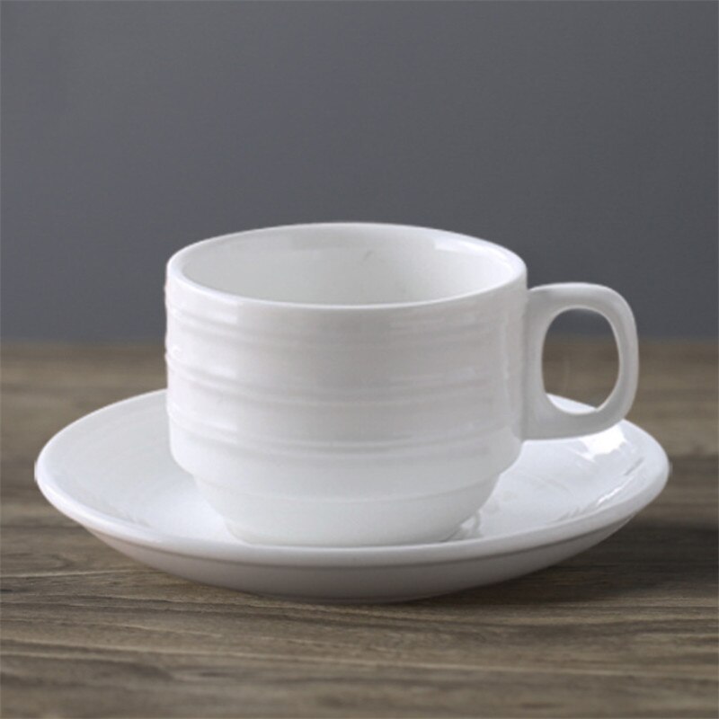 European Ceramic Minimalist Coffee Cup with Saucer Set White Porcelain Afternoon Teacup Latte Cappuccino Mug Drinkware: L
