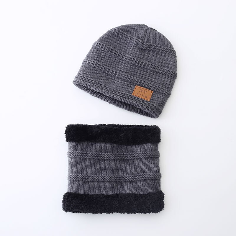 Family Matching Stuff Accessories Parent-child cap Knit Baggy Beanie Winter Hat Ski Slouchy Chic Warm Knitted Cap+Scarf: Gray / Kids