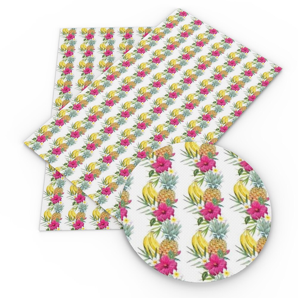 Fruits Theme Faux Leather Sheets Pineapple Strawberry Banana Pattern Printed Synthetic Leather Fabric Sewing Materials Crafts: 1102124001