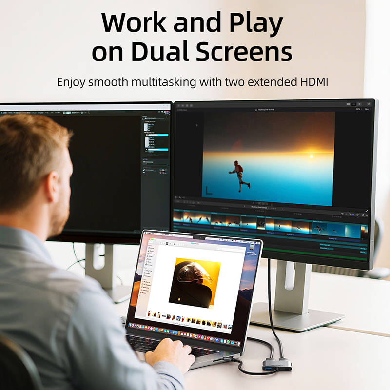 CABLETIME Centrum USB-C 4 w 1 MST z obsługą 4K60Hz, 5Gbps, PD100W, kompatybilny z MacOS, obsługa dwóch ekranów, dokujący adapter robić komputera prochowiec.