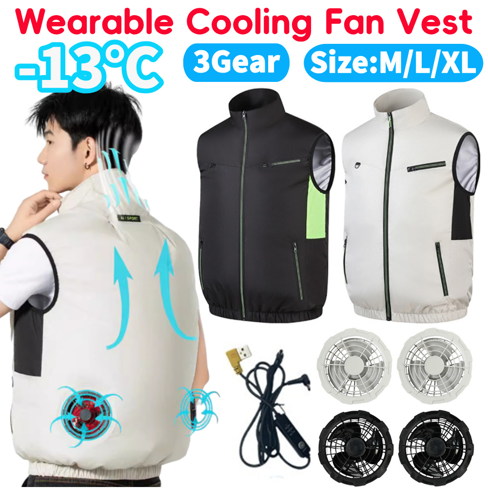 Koelvest met ventilator, ijsventilator, 3 standen, usb, hittebestendig, airconditioning, koelvest voor wandelen, werk in hoge weersomstandigheden, visvest