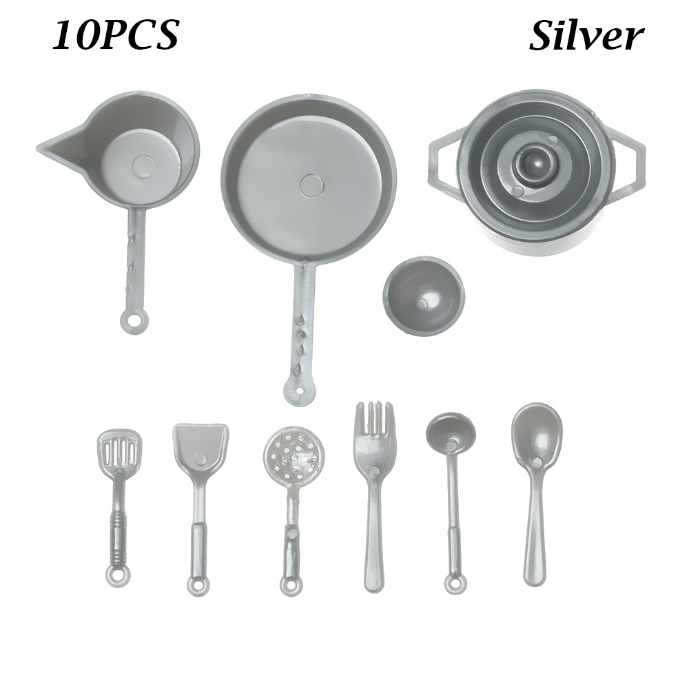 10/11 stk 1:12 simulering køkkengrej gaffel gryde spiller hus miniature køkkenredskaber porcelæn model dukkehus tilbehør: 10 stk sølv