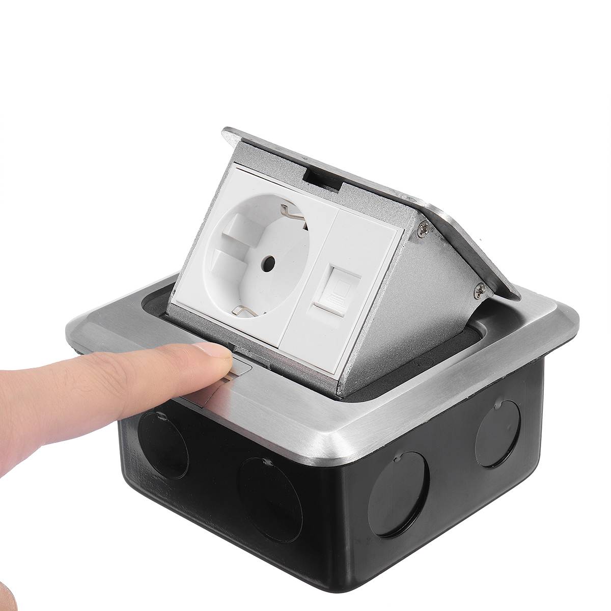 SWILET Aluminum Silver Panel Pop-Up EU Standard Socket + Universal Floor Socket Power Outlet Meeting Room Hotel Steel Box Outlet
