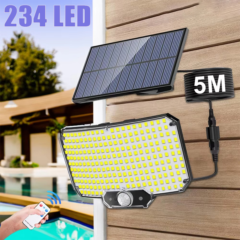 234 LED-Solarleuchten für Höhle Außenbereich mit 3 Modi, Bewegungsmelder, Solar--Flutlichter mit Fernbedienung, IP65 wasserdicht, Sicherheits-Solar--Wandleuchte