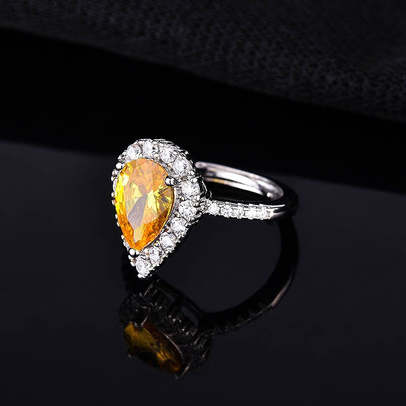 ZHOUYANG Einstellbar Ringe Für Frauen Waterdrop Birne Förmigen Gelben Zirkon Weiß Gold Farbe Offenen Ring Schmuck KAR183