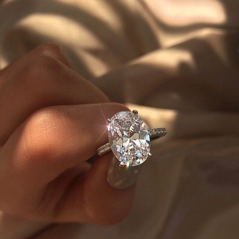 Milangirl bridal ring simple minimalistiske bryllupsforlovelsesringe med solitaire ovale cz stensten indstilling forlovelsesringe: 6