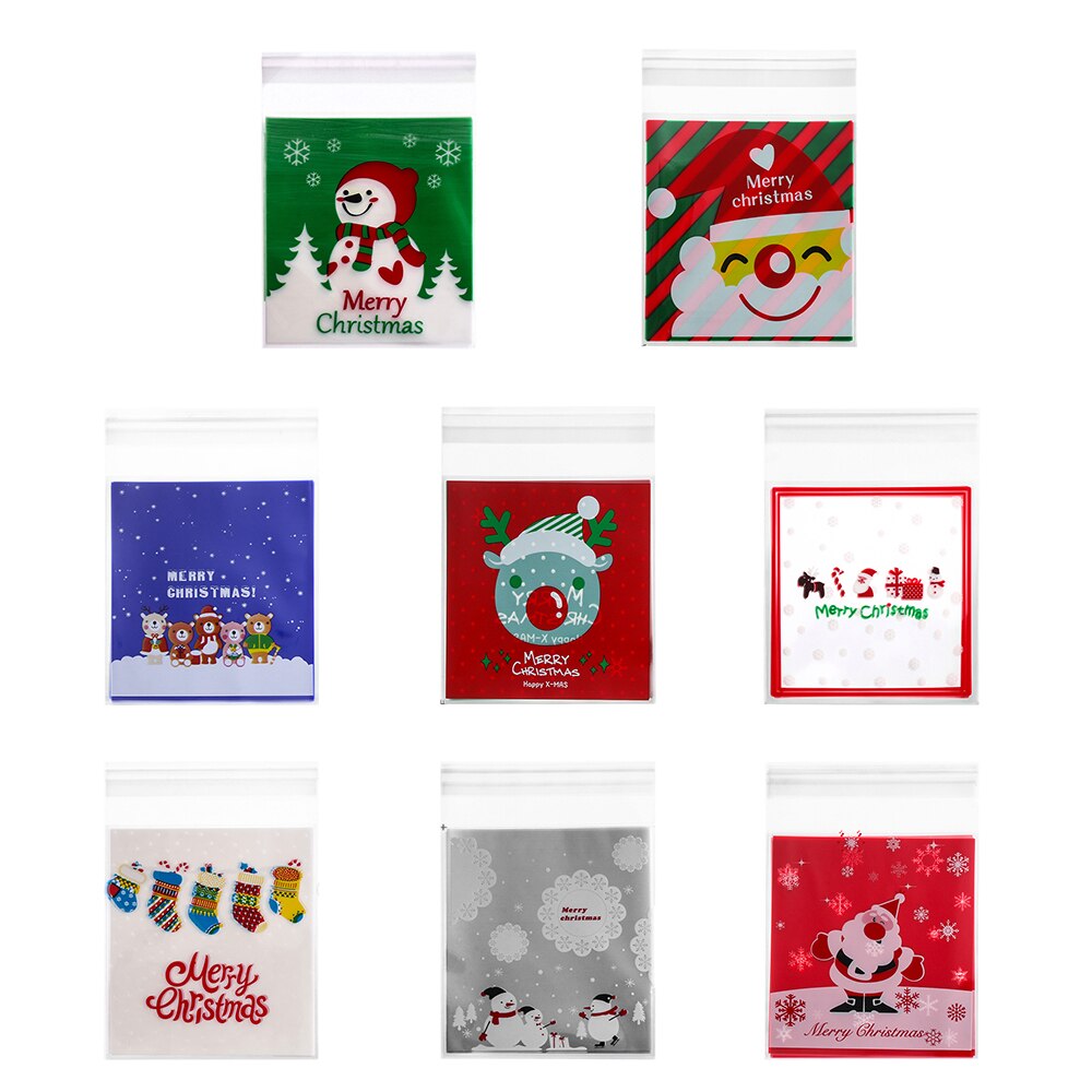 50 stuks vrolijke kerstzakjes bakzakken cartoon kerstman sneeuwpop snack plastic snoepzakjes zelfklevende zak opbergzak