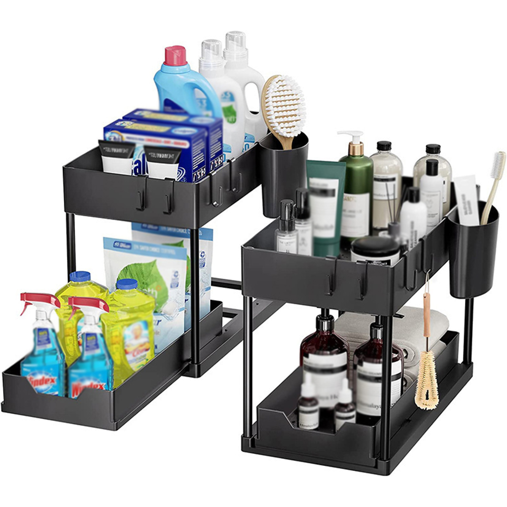 Keukenorganizer aanrecht dubbellaags uittrekbare plankkast uittrekbaar afvoerrek: Light Grey