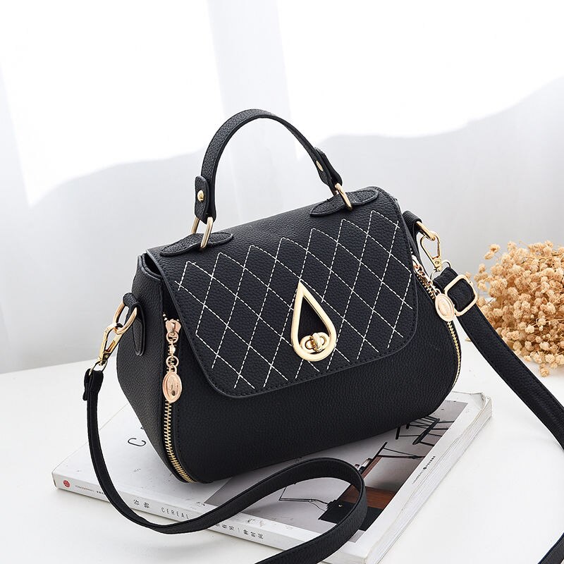 Zoete Dames Handtas Dames Mode Elegante Tas Effen Kleur Bijpassende Kleur Messenger Bags Schoudertas Top: Black New