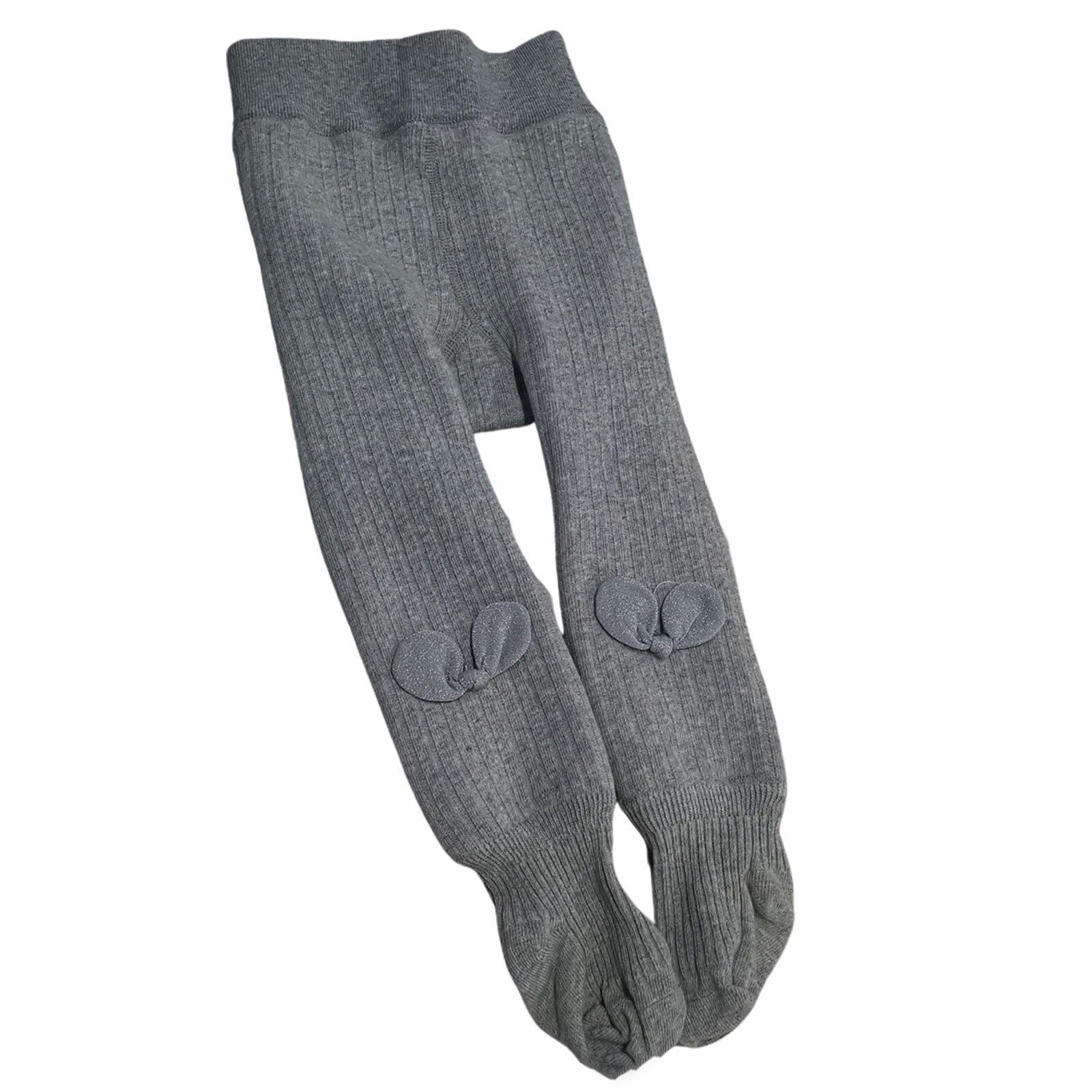 Criança do bebê meninas meia algodão velo-forrado engrossado arco dos desenhos animados decoração meia-calça inverno toddlers collants quentes leggings: Cinza /  6-12 Months