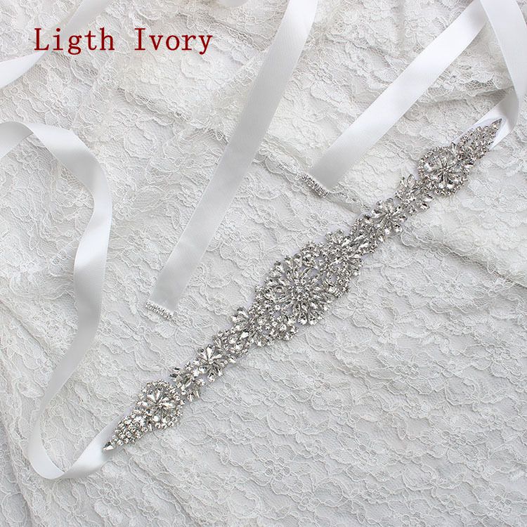Stil rhinestone bryllup bånd bælte tilbehør brud brudepige brude sashes bælter til brudekjole på lager: Lys elfenben