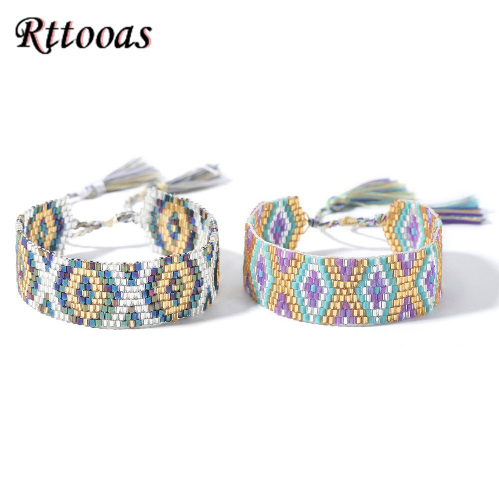 Rttooas Big Bracelets Geometries MIYUKI Beaded Charm Bracelets Bohemian For Women