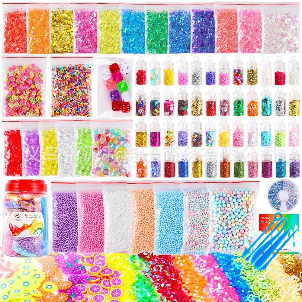 82/106PC Pack Making Kits Supplies For Slime Stuff Charm Fishbowl Beads Glitter Pearls DIY Handmade Color Foam Ball Material Set: 82pcs