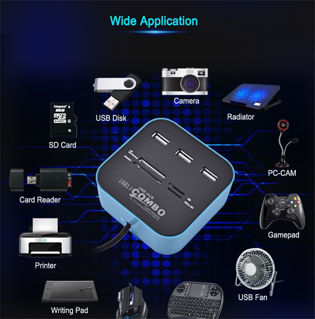 High Speed Usb 2.0 Hub 3 Ports With Card Reader Mini Hub Usb Combo All In One Usb Hub Porous Multi-function Hub