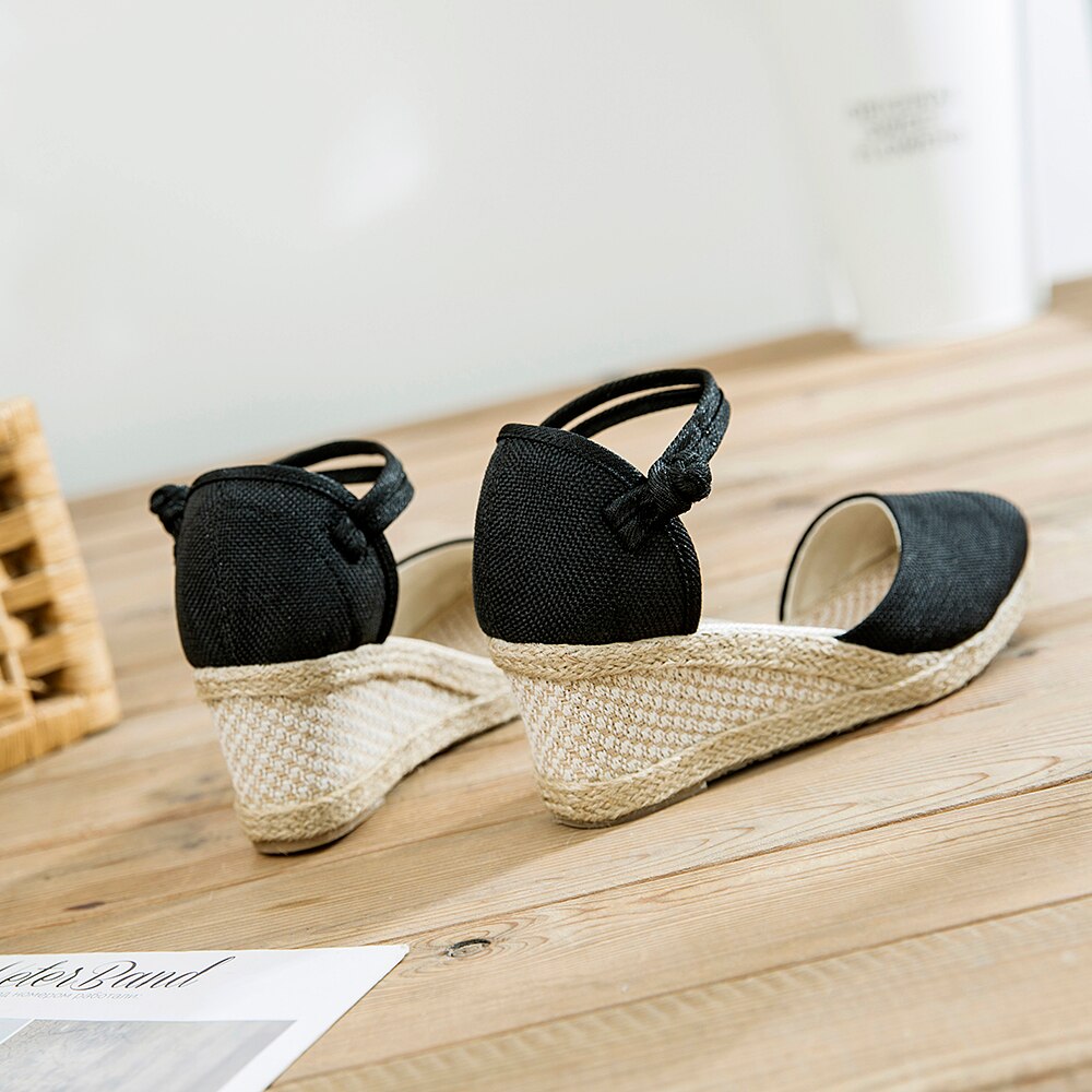 Veowalk – Espadrilles à semelles compensées en lin pour femmes, sandales faites à la main en Patchwork, plates-formes de 6cm, chaussures bohème, escarpins d'été