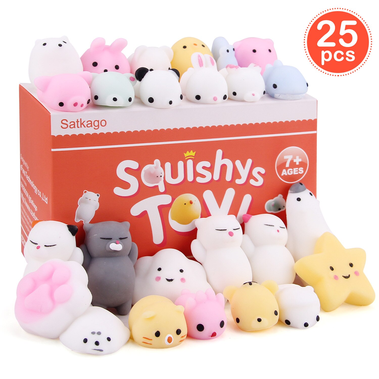 Satkago Kawaii Fidget Toys Pack Soft Squishy Squeeze Toy for Anti Stress Cartoon Animal for Kids Adults Relieves Anxiety: 25pcs with box