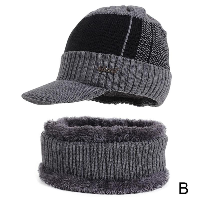 Zachte sjaal muts tweedelig set winter dikke muts warmer winddicht breien nek mannelijke mutsen  p7 w 2: B