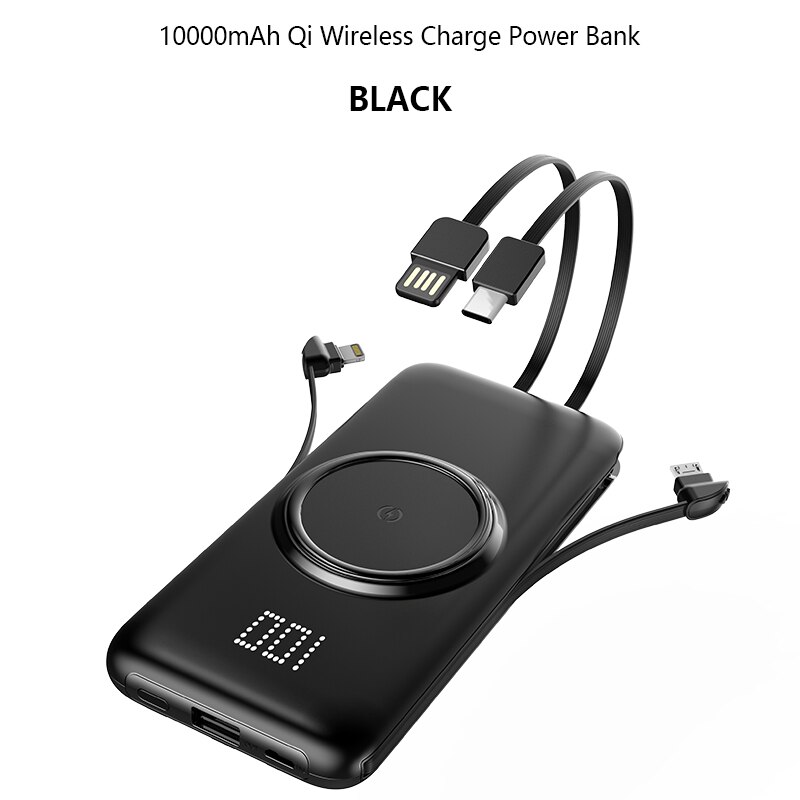 10000 mah multifunctionele lijnoplader po slanke mobiele power draagbare externe batterijlader voor iphone samsung xiaomi: 10000 mah zwart