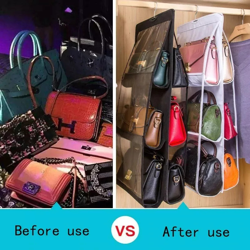 Support de rangement pour sac à main, organisateur peu encombrant, étagère transparente, collection de sacs, armoire, Cisco, confronse, 8 poches