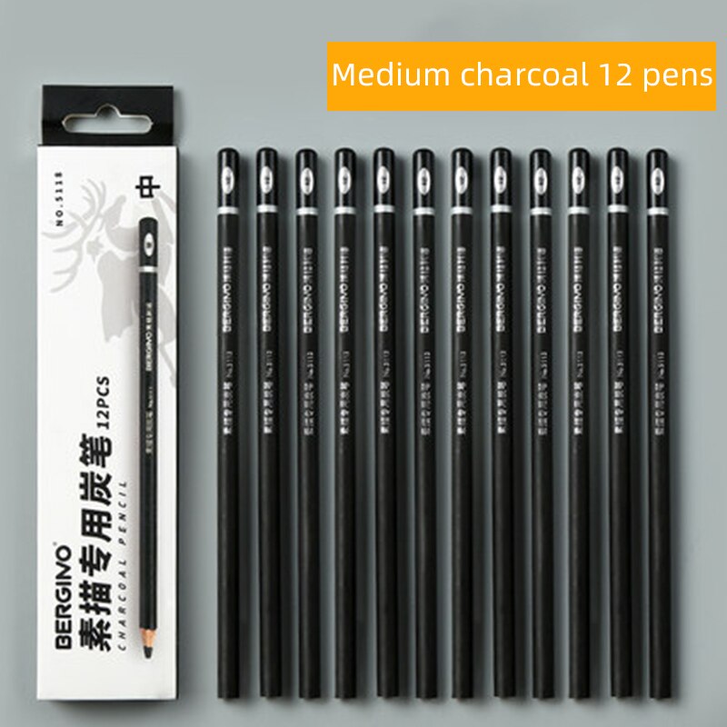 Boglino trækul skitse skitseblyantsæt til begyndere kunststuderende skitse blyant blød i hård blød blyantblyant: M12