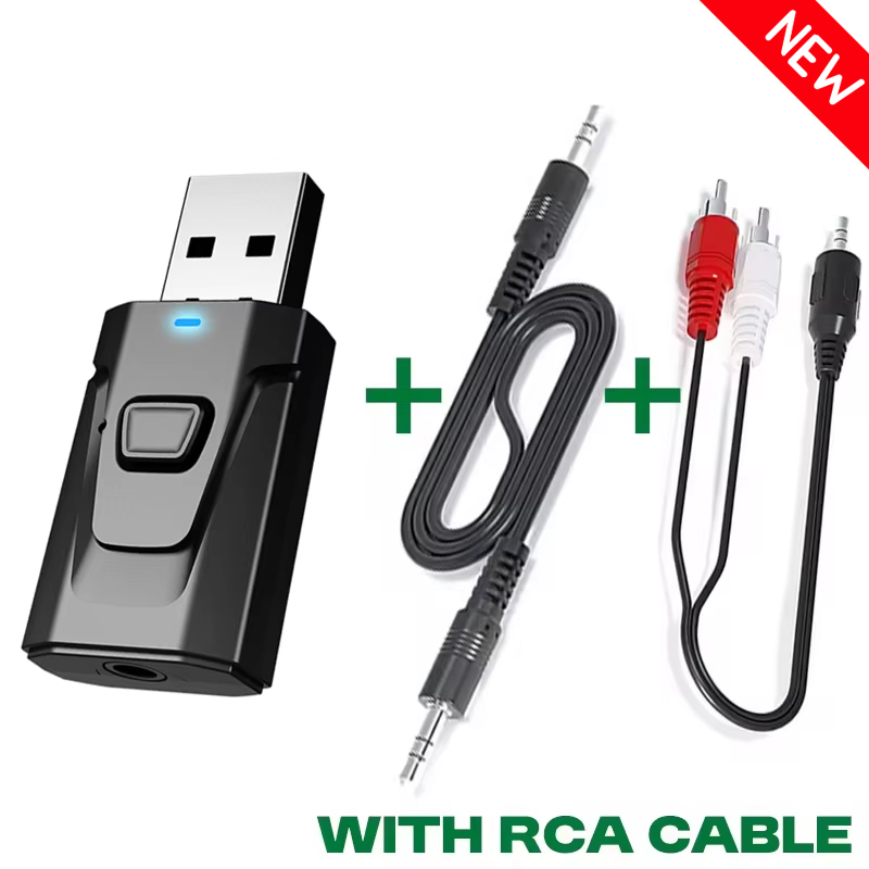 Receptor y transmisor de Audio USB Bluetooth 5,4, adaptador inalámbrico de micrófono, AUX/RCA de 3,5mm para TV, PC, auriculares, estéreo para el hogar, música HIFI para coche: verde