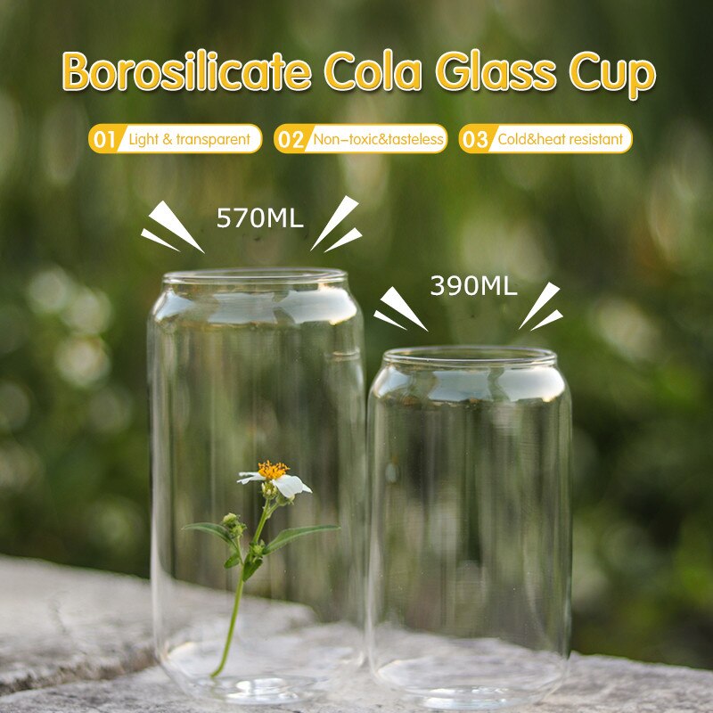 Glas kop gennemsigtig cola dåse glas vand kop ins netto rød juice kop kaffe vin mælk øl kold drik håndlavet dåse 390/570ml