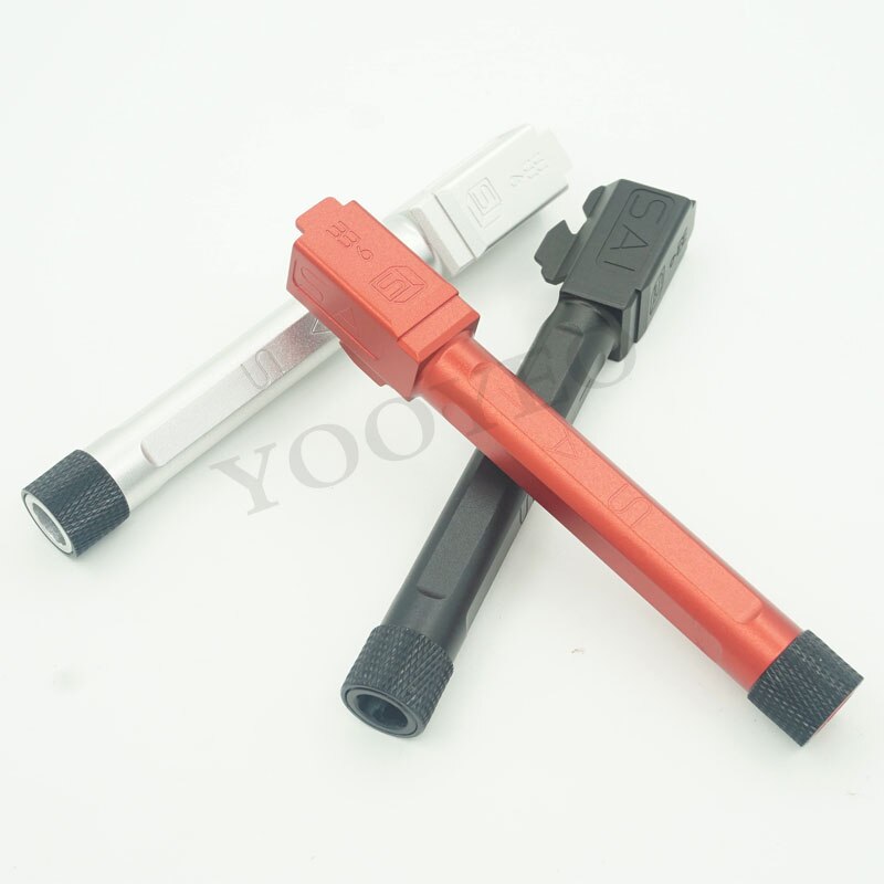 G18C &amp; G17 Gen3 &amp; 9x19 BARREL M14x1LH WE G17 Gen4 GlockGen3 SAI CNC tubo esterno nero rosso argento