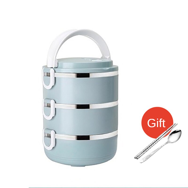 Microwave Stainless Steel Thermal Lunch Box Food Storage Box Travel Picnic Leakproof Lunch Box Students Work Adult Lunch Box: Blue 3 Layer