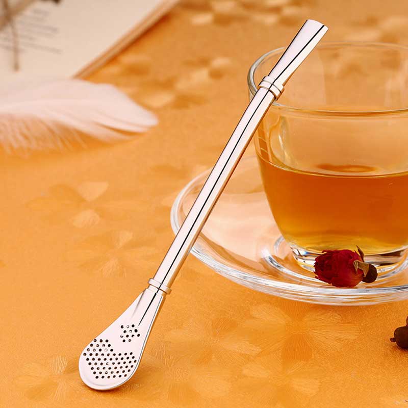 Stainless steel straw spoon coffee tea strainer reusable tea set tools washable home bar accessories