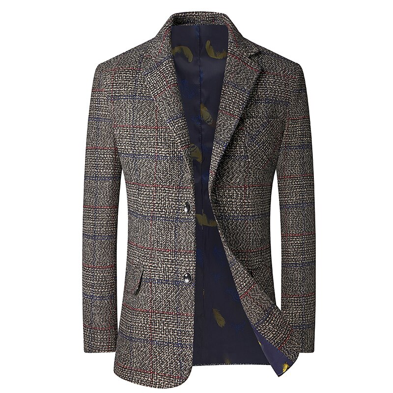 Mens Khaki Blazer Jackets Casual Dress Long Suit Jacket M-3XL Men Clothing Costume Homme: Khaki / L