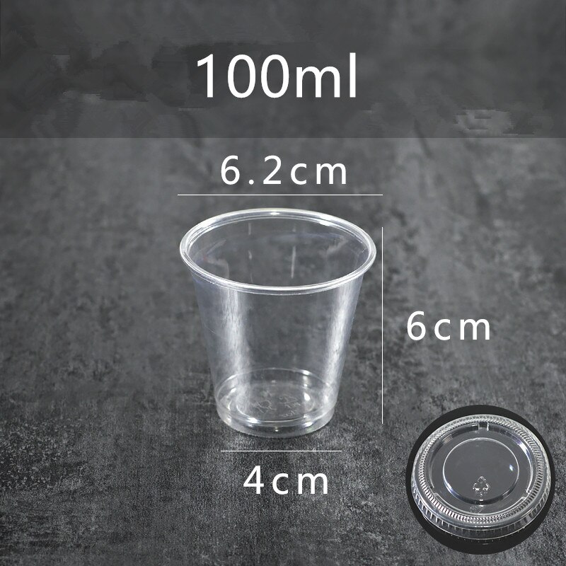 100pcs transparent taste cup 20ml 50ml 100ml 200ml PET small round pudding yogurt fruit salad plastic cup with lid: cup and lid1